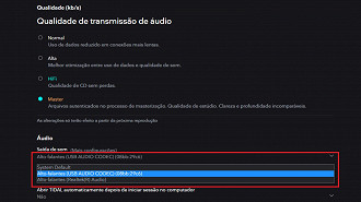 Usando o modo exclusivo - Configurações para mudar agora no Tidal. Fonte: Vitor Valeri