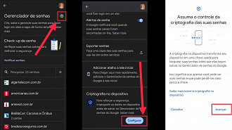 Passos 4, 5 e 6 - Como ativar a criptografia de ponta a ponta para senhas salvas no Chrome. Fonte: Vitor Valeri