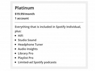 Novo plano Spotify Planitum revelado por um usuário no Reddit como sendo o possível Spotify HiFi, prometido para ser lançado ainda em 2022. Fonte: Reddit