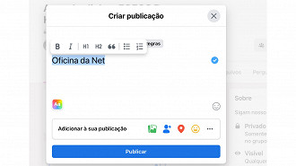 Como formatar texto em uma publicação em grupo do Facebook.