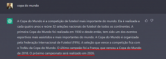 O ChatGPT não considera dados recentes, como é o caso da conquista da Argentina em 2022.