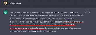 Não tenho informação sobre uma oficina da net, respondeu ChatGPT.