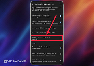 Passo 04 - Como ativar a ativar a resposta automática de férias no navegador do celular. Fonte: Vitor Valeri