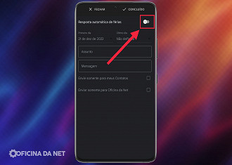 Passo 05 - Como ativar a ativar a resposta automática de férias no navegador do celular. Fonte: Vitor Valeri