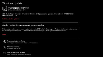 Captura de tela da atualização de janeiro de 2023 (KB5022282) do Windows 10 versão 22H2. Fonte: Vitor Valeri
