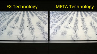 Diferença de brilho entre a tecnologia de displays LG EX e a tecnologia de telas LG META. Fonte: HDTVTest