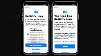 Configurando a chave de segurança no iOS (iPhone). Fonte: Apple