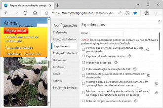 Ativando o recurso experimental de dividir telas no Microsoft Edge. Fonte: Microsoft