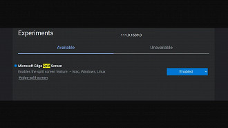 Ativando o recurso experimental de dividir telas no Microsoft Edge. Fonte: Microsoft