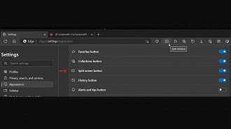 Ativando o novo botão split window no navegador Microsoft Edge. Fonte: Reddit