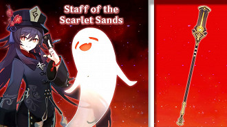 Staff of the Scarlet Sand (Báculo das Areias Escarlates) - Melhores armas para Hu Tao em Genshin Impact.