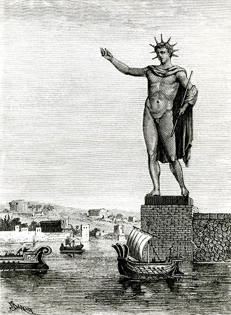 Representação do Colosso de Rhodes feita em 1880. Fonte: Wikipedia/Domínio Público