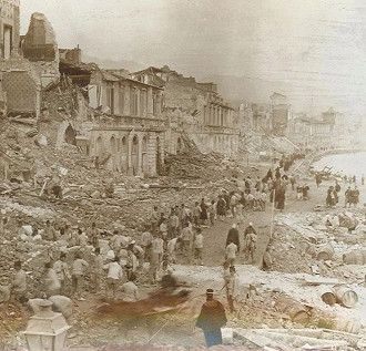 Destruição na cidade italiana. Fonte: Britannica