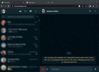 Clique no símbolo de sorriso Emoji na janela de conversa. Fonte: Oficina da Net