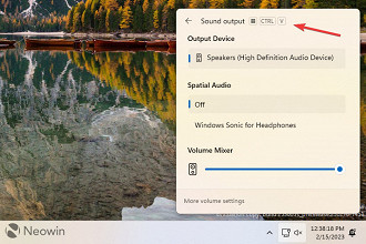 Captura de tela mostrando o atalho do novo mixer de volume do Windows 11. Fonte: Neowin
