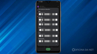 Número do IMEI sendo exibido na tela do celular (Imagem: Oficina da Net) Número do IMEI sendo exibido na tela do celular (Imagem: Oficina da Net)