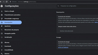 Passo 04 - Ativando os modos de economia de memória e de energia no Google Chrome. Fonte: Vitor Valeri