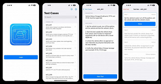 Capturas de tela do aplicativo CarKey Tests da Apple. Fonte: Apple