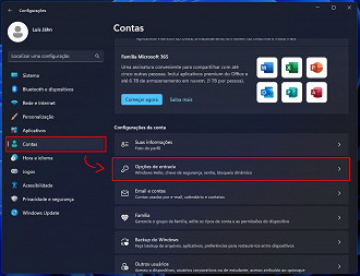 Contas > Opções de Entrada. Fonte: Oficina da Net Contas > Opções de Entrada. Fonte: Oficina da Net