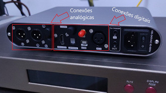 Traseira do DAC/amp de mesa Topping DX7 Pro+. Fonte: Topping (Facebook)