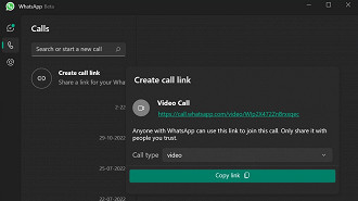 Captura de tela do novo recurso de criação de links para chamadas no WhatsApp para Windows 11. Fonte: windowslatest