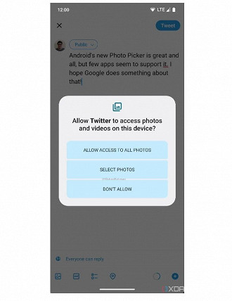 O usuário vai poder escolher se quer conceder acesso a todas as fotos ou somente alguma (Crédito: XDA Developres/Reprodução)
