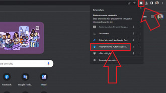 Acessando as configurações da extensão Preenchimento Automático Microsoft no navegador Google Chrome. Fonte: Vitor Valeri