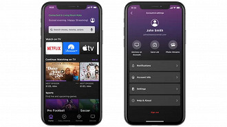 Nova interface no app Roku para smartphones