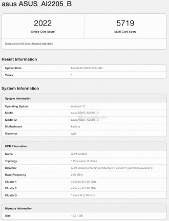 ROG Phone 7 no Geekbench