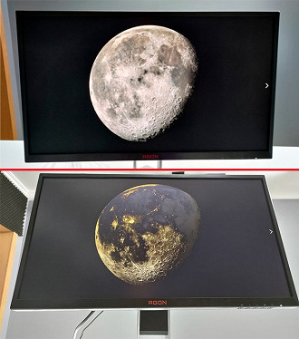Observe que as cores da lua ficaram completamente distorcidas quando tiramos a foto num ângulo de baixo para cima. Fonte: Oficina da Net