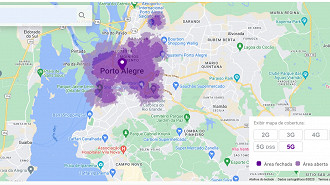Mapa de cobertura da Vivo, em Porto Alegre
