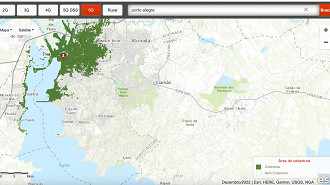 Mapa de cobertura da Claro, em Porto Alegre