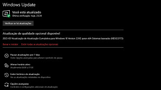 Captura de tela da atualização KB5023773 do Windows 10 versão 22H2. Fonte: Vitor Valeri