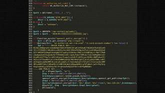 Código malicioso adicionado na parte inferior do arquivo class-wc-authorize-net-cim.php Fonte: Sucuri