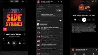 Capturas de telas das páginas relacionadas a podcasts no YouTube Music. Fonte: Reddit (Osiris_X3R0)