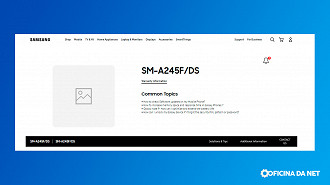 Vazamento do modelo SM-A245F no site da Samsung