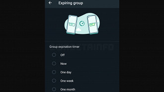 Recurso de tempo de expiração de grupos no WhatsApp. Fonte. WABetaInfo
