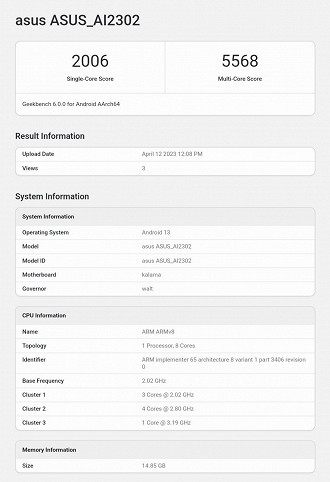 Zenfone 10 surge no Geekbench