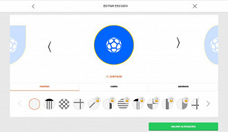 Escolha o escudos e cores do seu time, bem como uniforme e até patrocinador