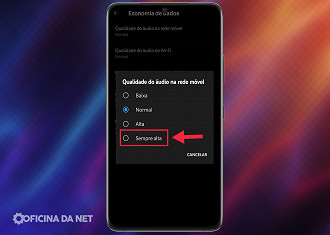 Passo 04 - Alterando as definições de qualidade do áudio em Economia de dados no YouTube Music. Fonte: Vitor Valeri