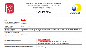 Certificado de Conformidade Técnica emitido pela Anatel