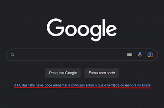 Página inicial do Google exibe mensagem contra o PL das Fake News