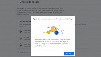 Não é mais necessário utilizar senhas ou 2FA para acessar a Conta Google. Fonte: Vitor Valeri