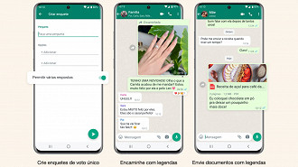 WhatsApp traz mais recursos para as enquetes, além da opção de encaminhar fotos com legenda anexada. Fonte: WhatsApp