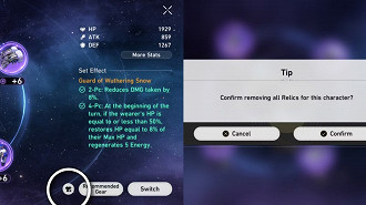 Remova e equipe os artefatos instantaneamente em Honkai: Star Rail. Fonte: HoYoverse