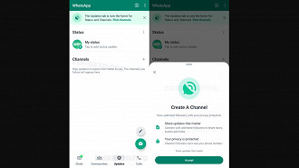 Captura de tela mostrando a criação de Canais no WhatsApp. Fonte: WABetaInfo