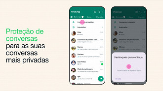 WhatsApp lança recurso de proteção de conversas por senha e biometria. Fonte: WhatsApp