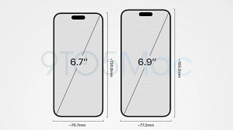 Medidas do iPhone 15 Pro Max (esquerda) e do iPhone 16 Pro Max (direita). Fonte: 9to5mac