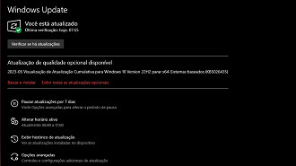Captura de tela da atualização KB5026435 do Windows 10 versão 22H2. Fonte: Vitor Valeri Captura de tela da atualização KB5026435 do Windows 10 versão 22H2. Fonte: Vitor Valeri