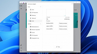 Fixando um widget de monitoramento de recursos no Windows 11. Fonte: Oficina da Net (Luiz Jahn)